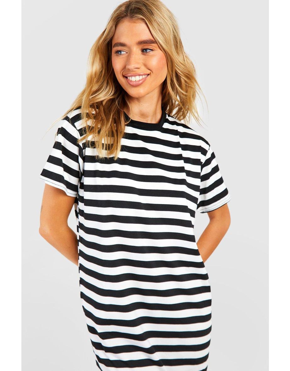 Oversized Striped T-shirt  Dress - black - 3