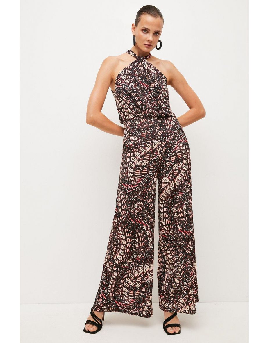 Butterfly Print Halter Jersey Jumpsuit