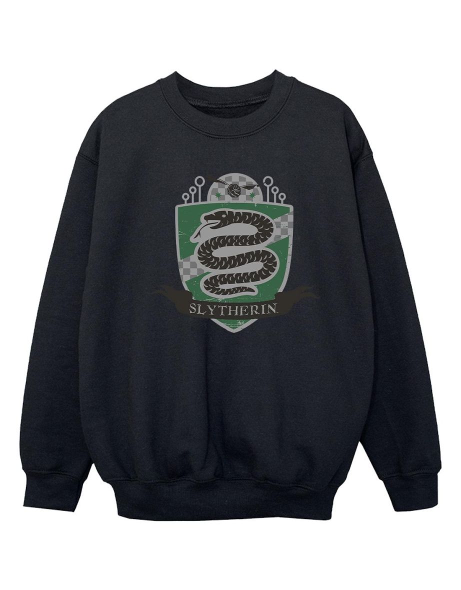 Harry Potter Girls Slytherin Chest Badge Sweatshirt - Black