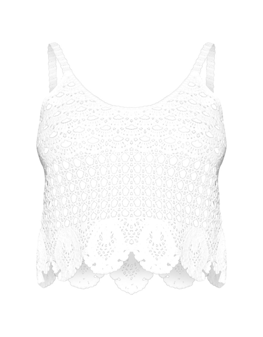 White Textured Crochet Frill Hem Crop Top - 4