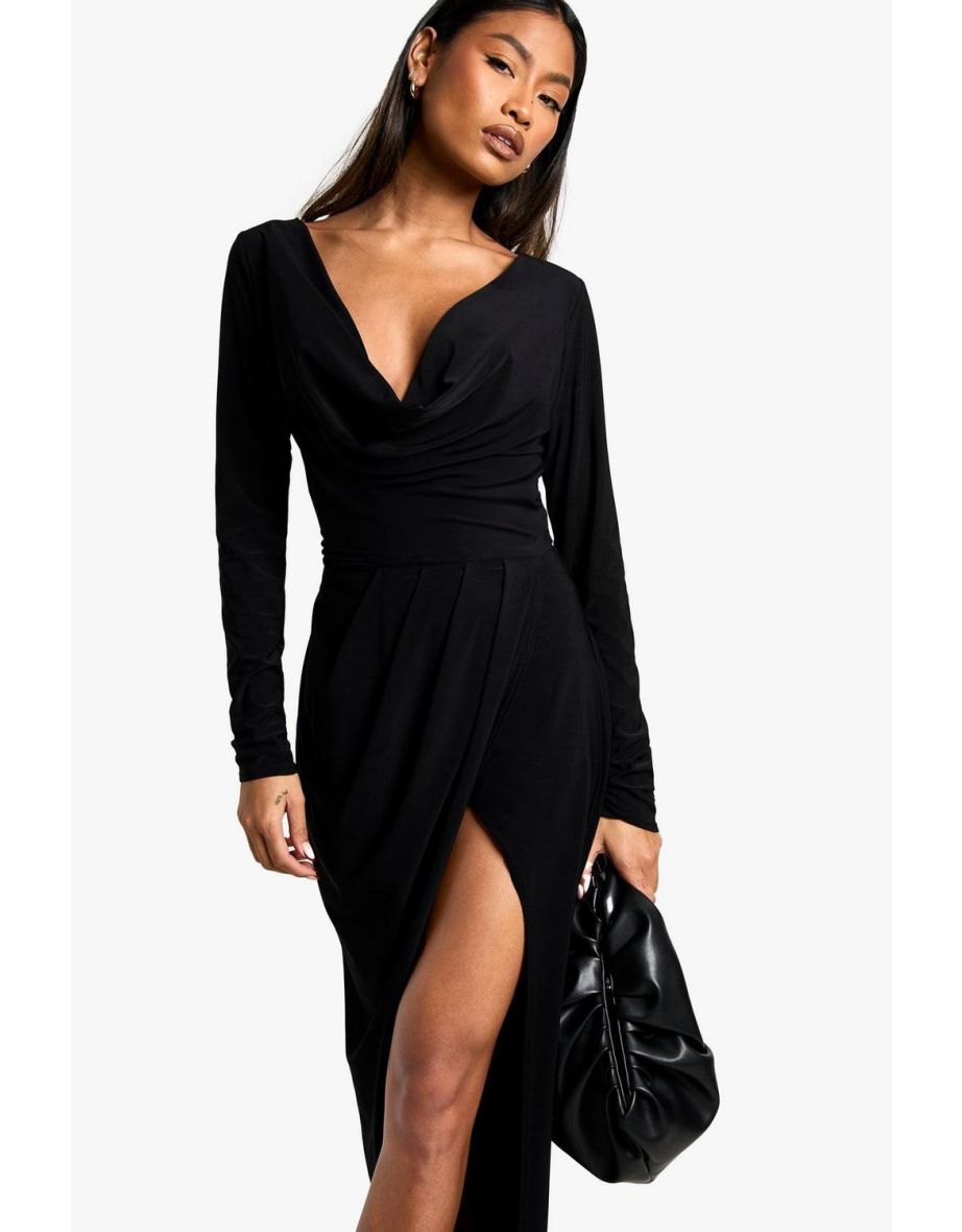 Long Sleeve Wrap Maxi Dress - black - 3