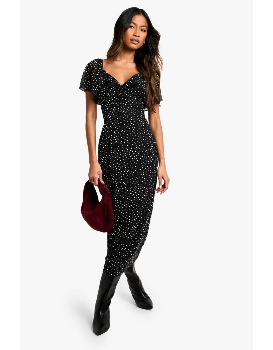 Polka Dot Angel Sleeve  Midaxi Dress