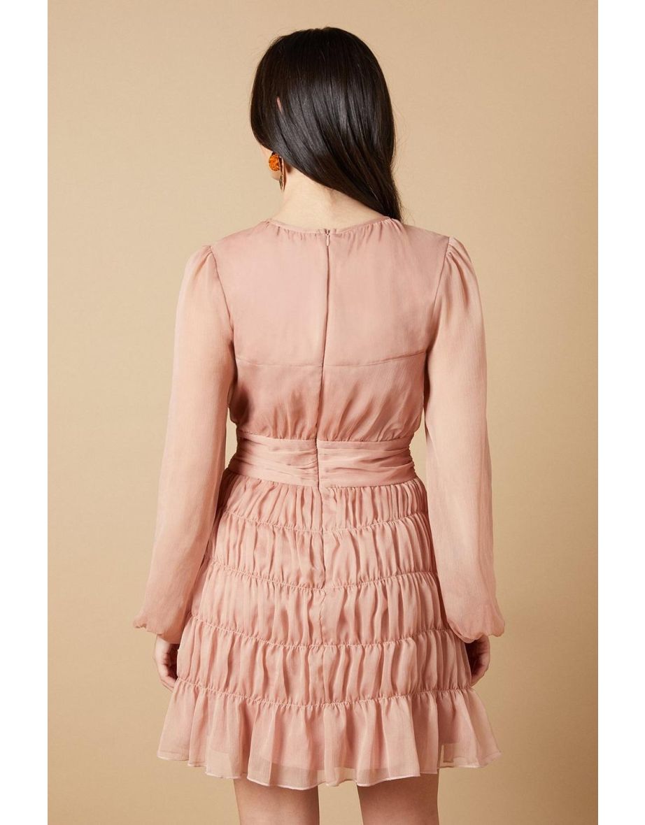 Ruched Waist Mesh Insert Mini Dress - 3