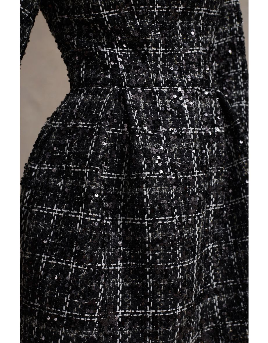Contessa | Black Boucle Long-Sleeve Mini Dress - 7