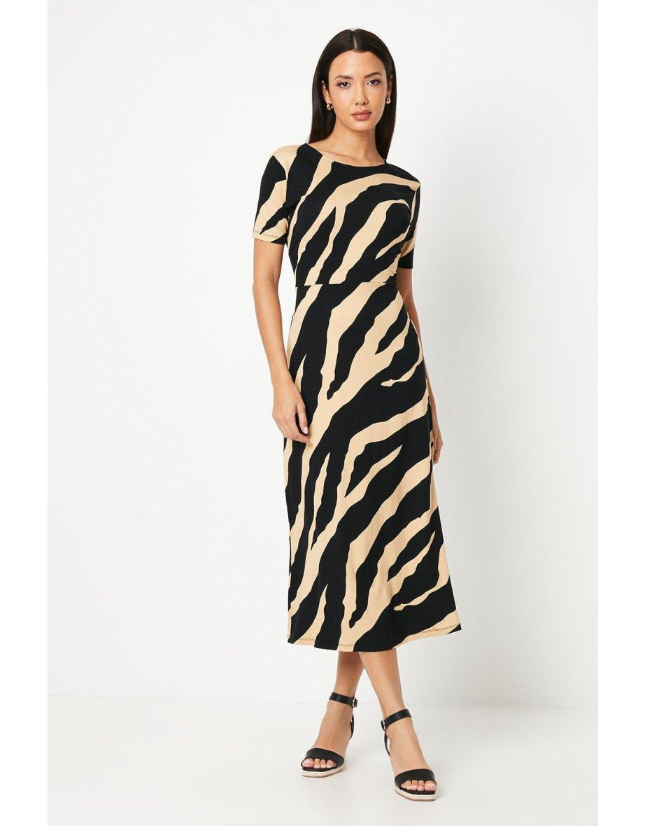 Tiger Print Belted Jersey T-shirt Dress - black