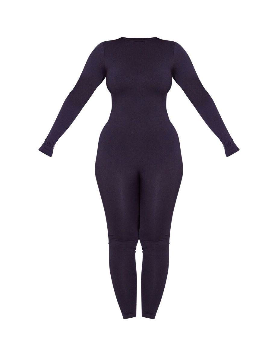Shape Black Stretch Seamless Zip Front Long Sleeve Jumpsuit - 4