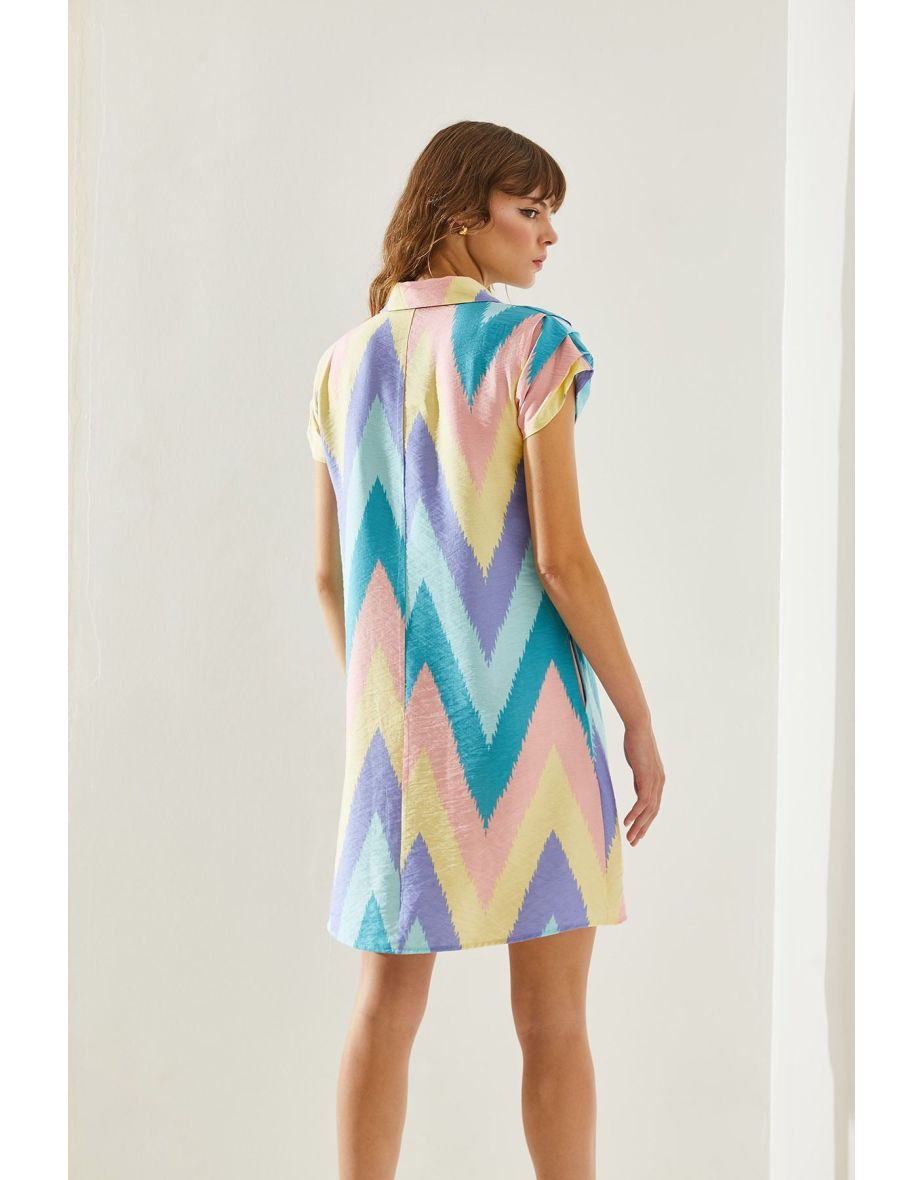 Women's Polo Collar Patterned Summer Dress - 4