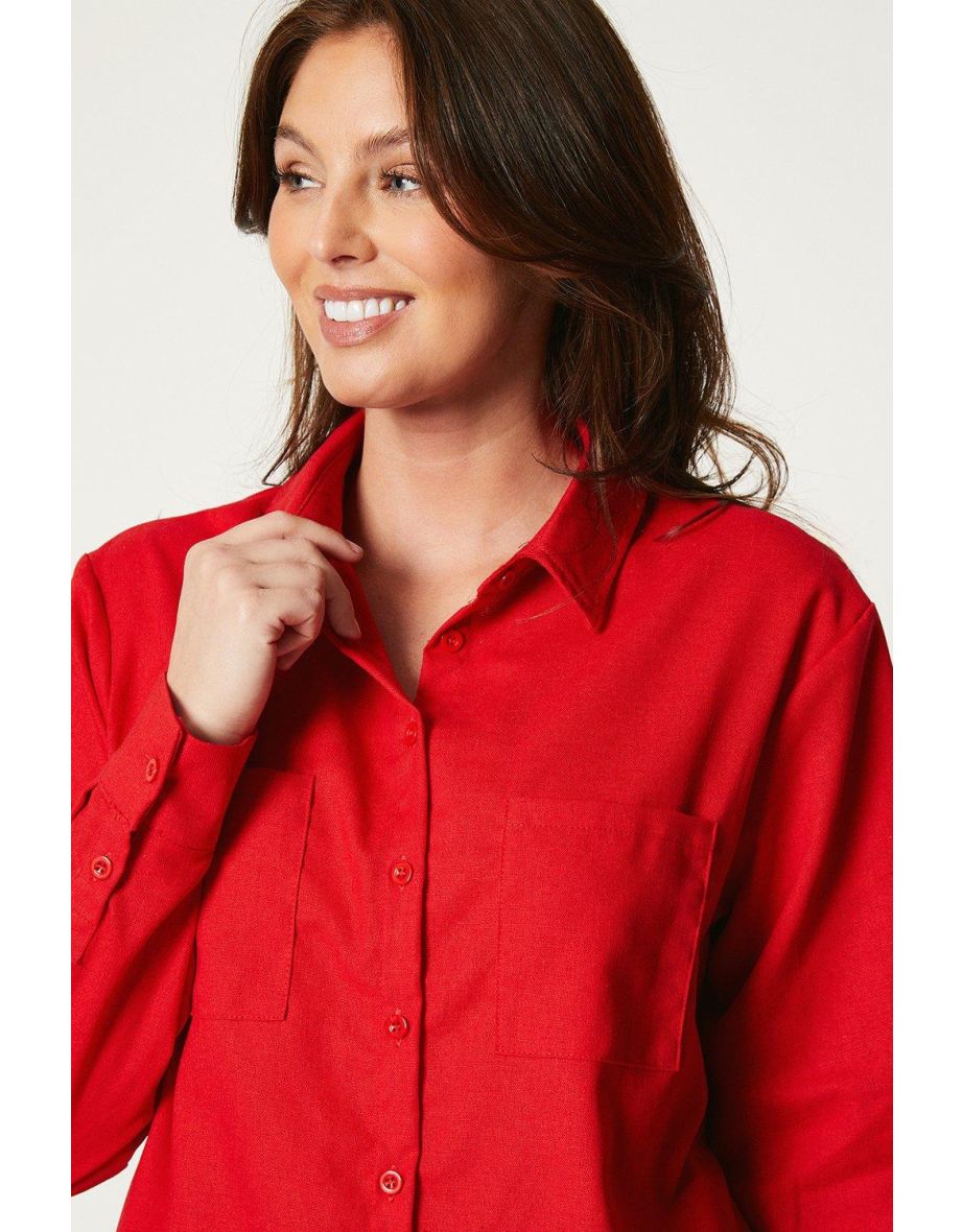 Linen Blend Shirt - red - 3