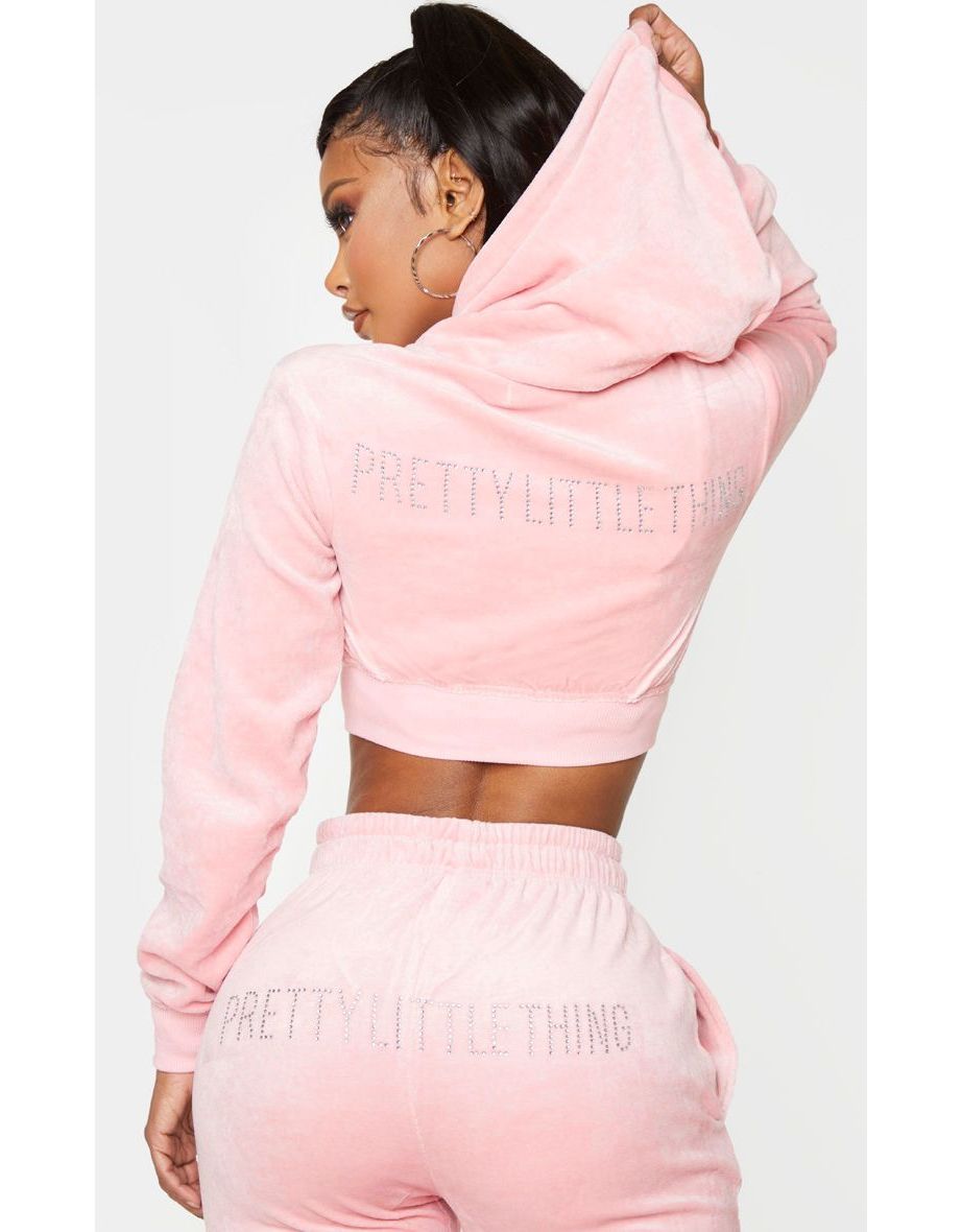 PRETTYLITTLETHING Shape Dusty Pink Velour Extreme Crop Sweater