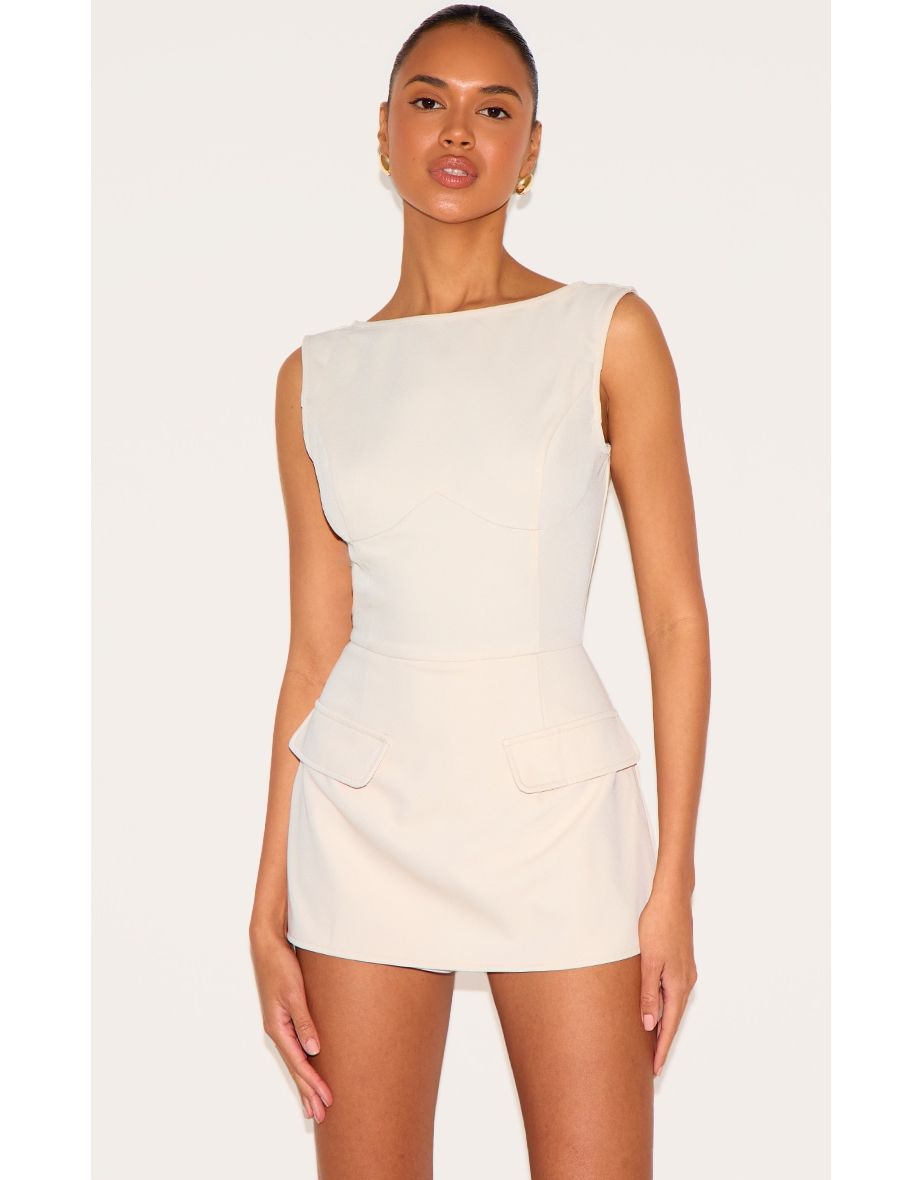 Almond Woven Pocket Detail Sleeveless Skort Playsuit