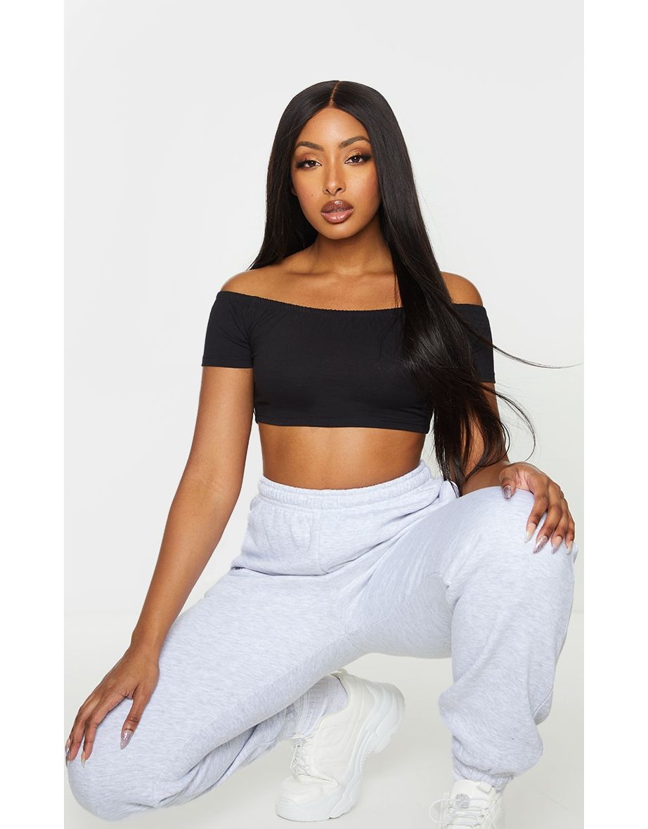 Black bardot crop shop