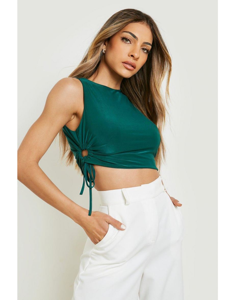 Double Layer Cut Out Detail Racer Crop - green