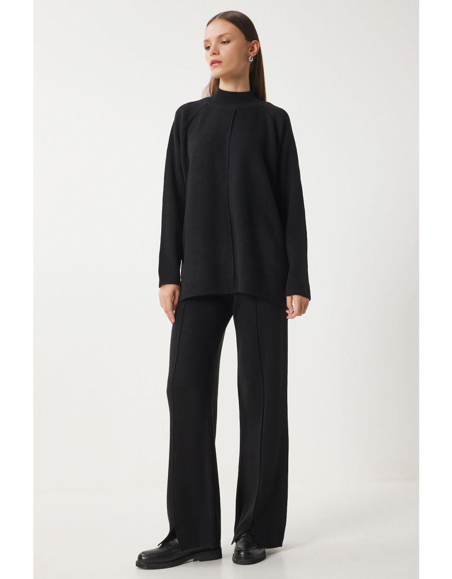 Women's Black Stylish Knitwear Sweater Trousers Set