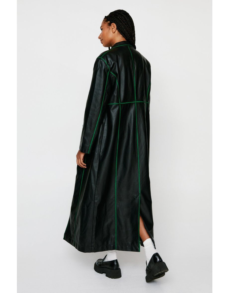 Premium Distressed Faux Leather Duster Coat - 3
