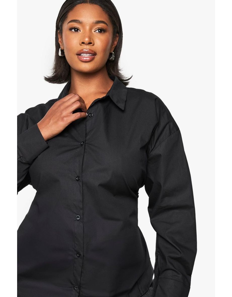 Plus Tie Cross Back Cinched Long Line Shirt - 3