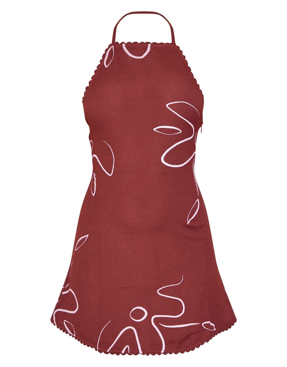 Chocolate Daisy Print Halterneck Shift Dress - 4