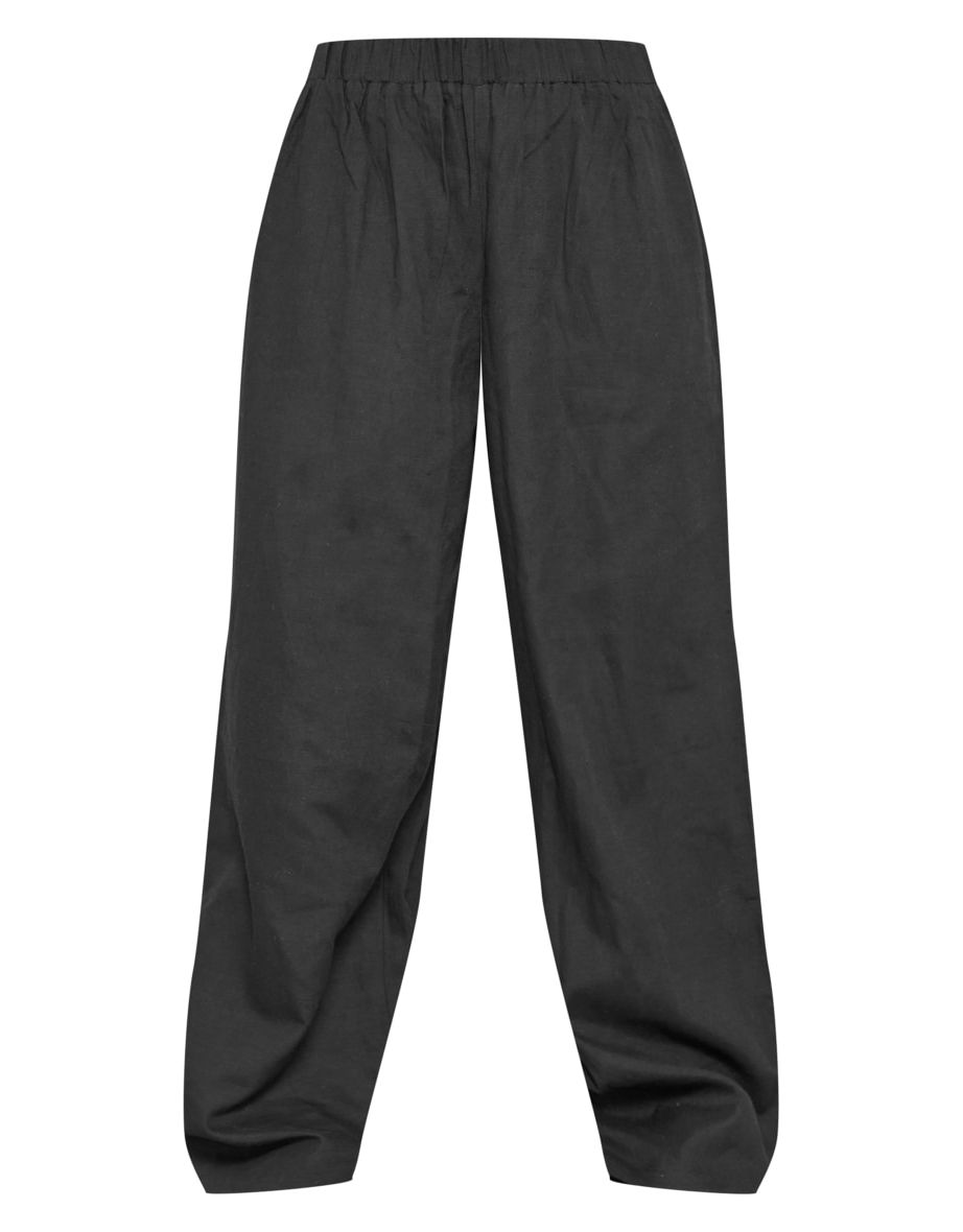 Black Linen Look Floaty Wide Leg Trousers - 4
