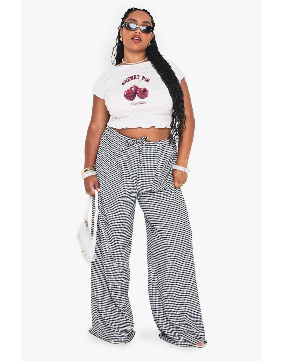 PLUS TIE FRONT GINGHAM TROUSER - black