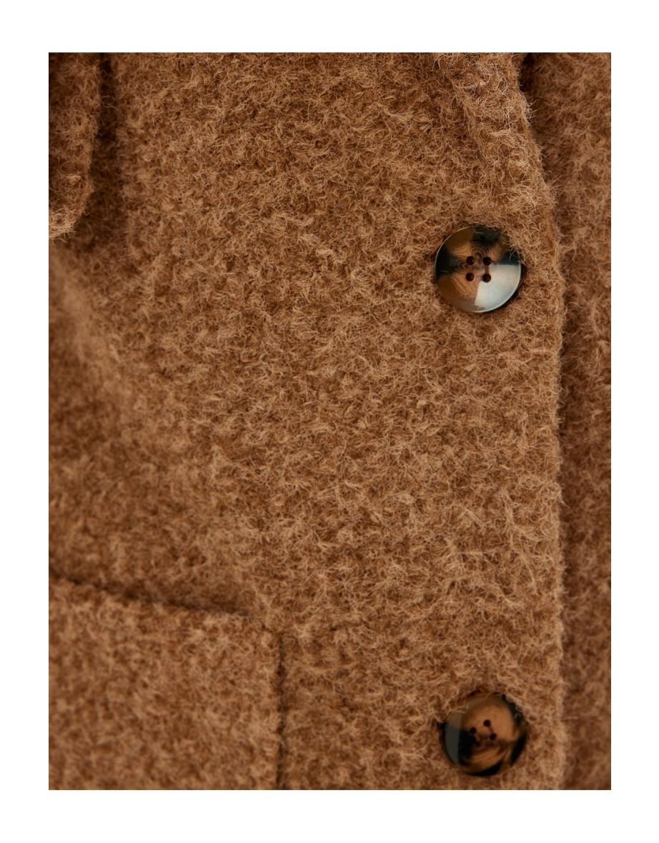 Long Boucle Coat Double Breasted Reverse Collar Pocket - 6
