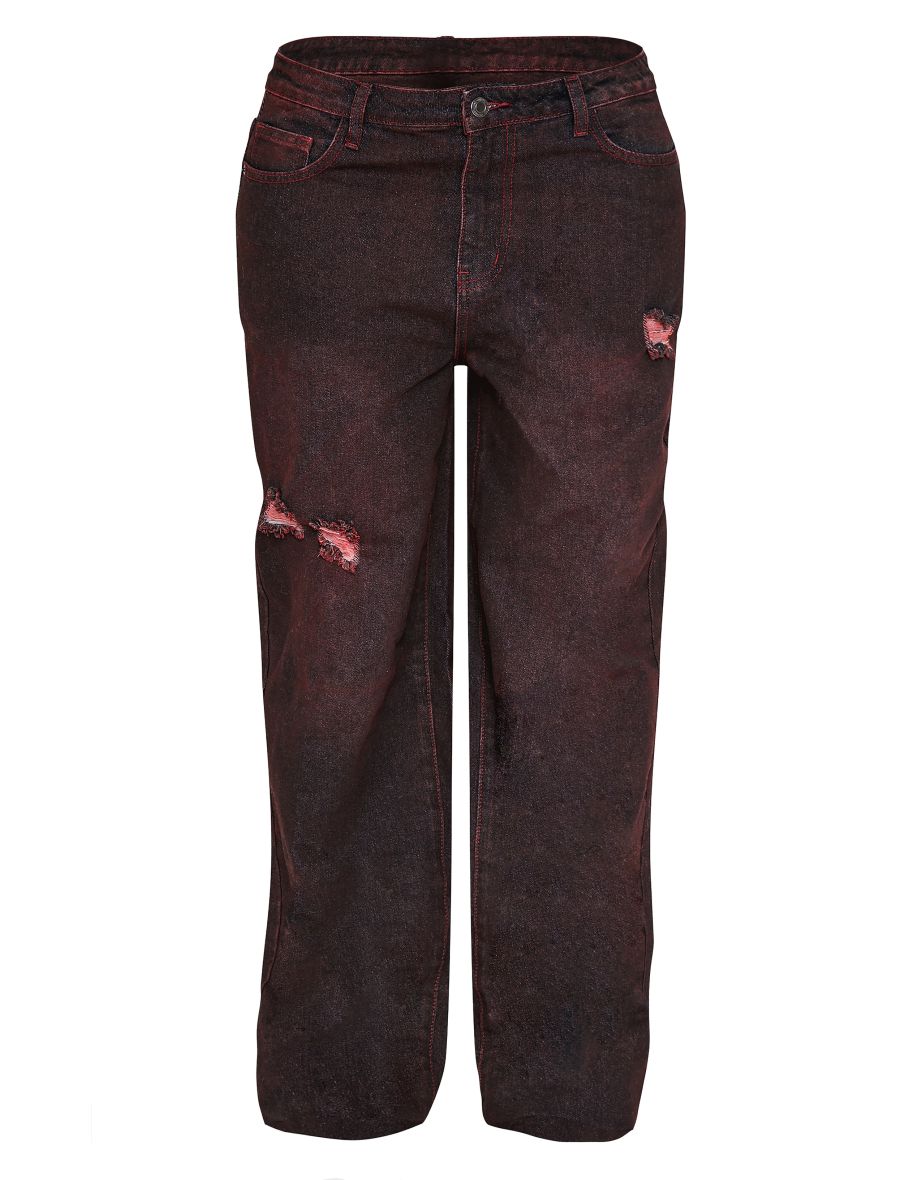 Shape Burgundy Washed Denim Wide Leg Jeans - 4