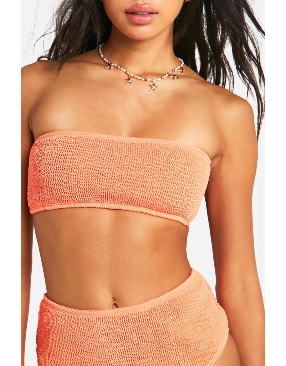 Premium Crinkle Bandeau Tube Bikini Top - coral - 2