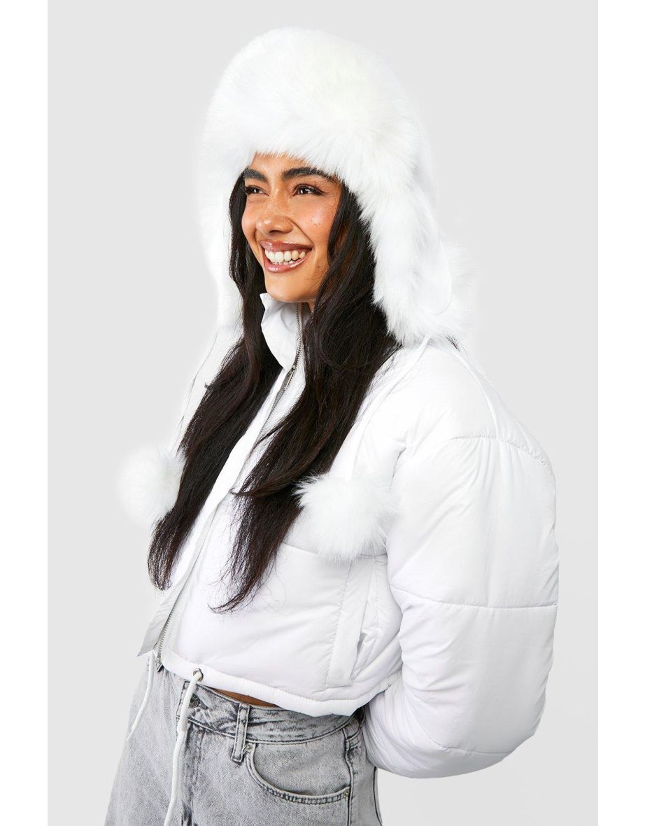 Cream Faux Fur Ski Hat - cream
