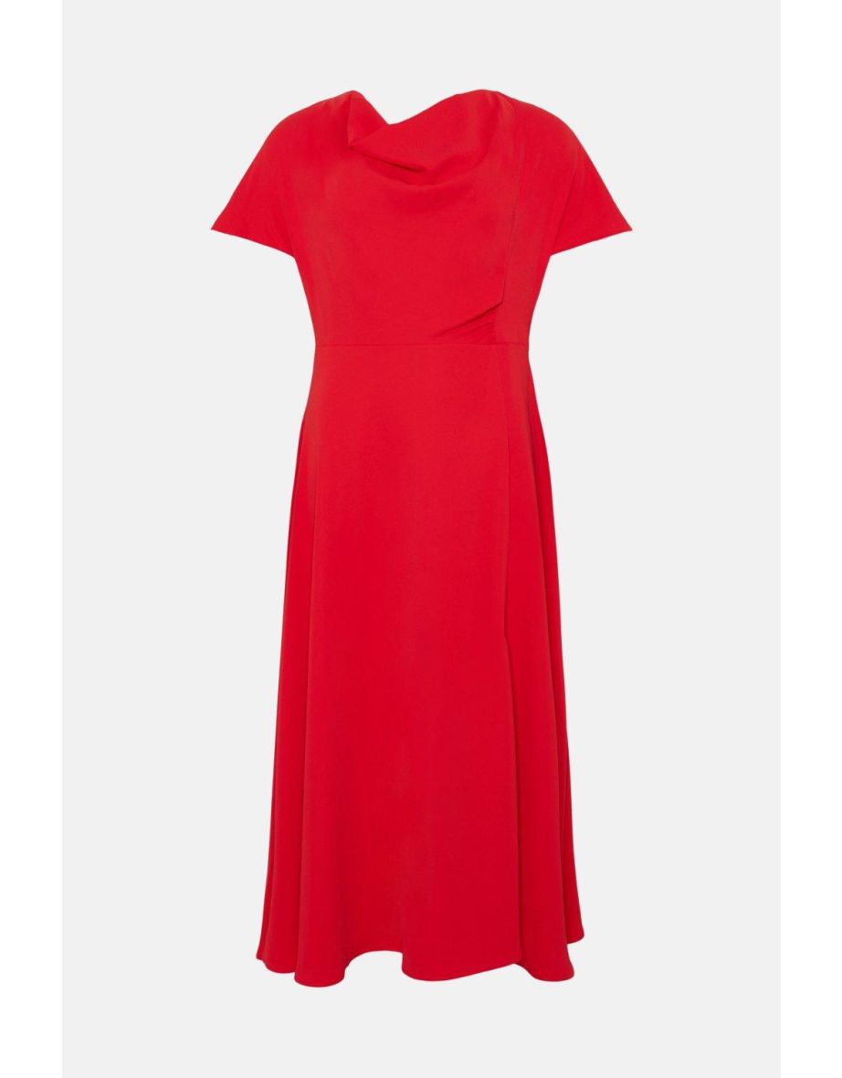 Midi Dress With High Neck & Flare Skirt - 3