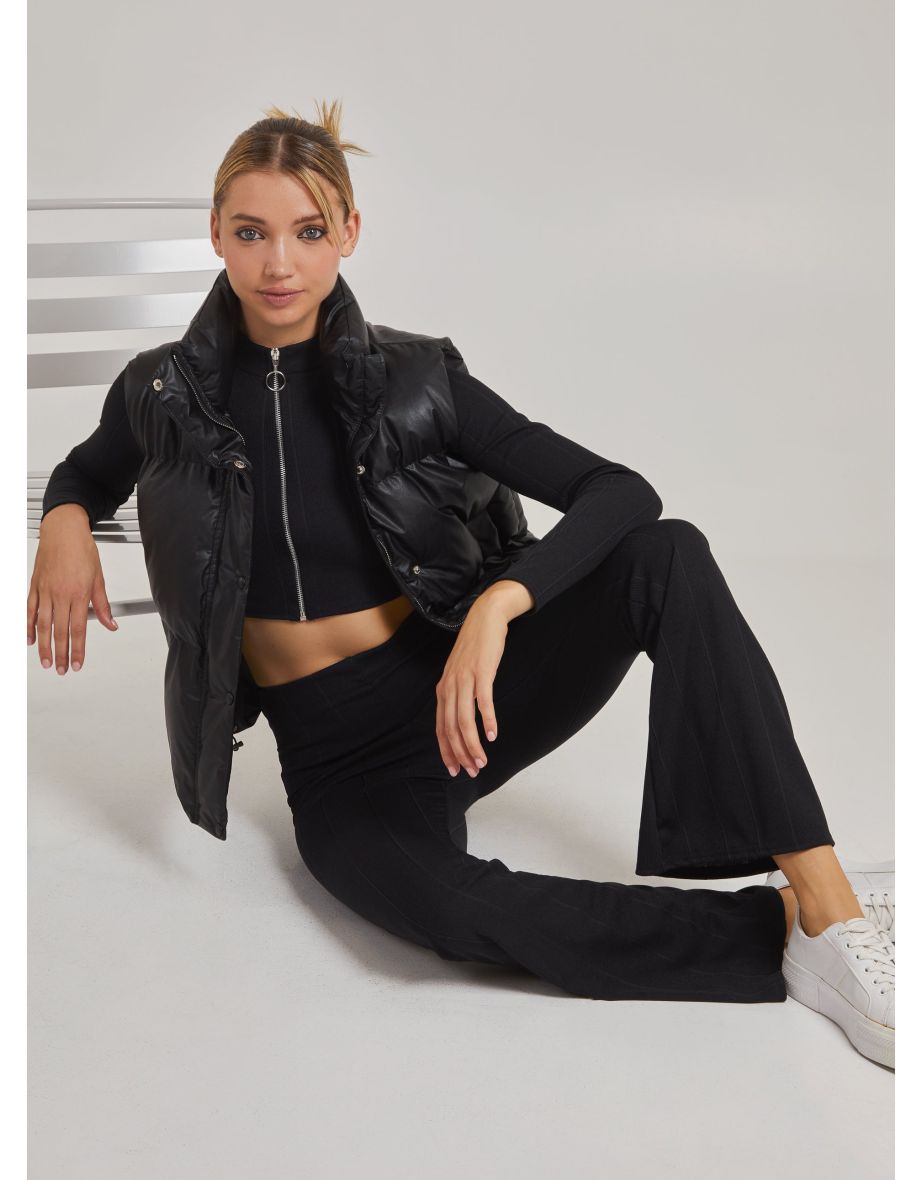 Wide Ribbed Flare Trousers