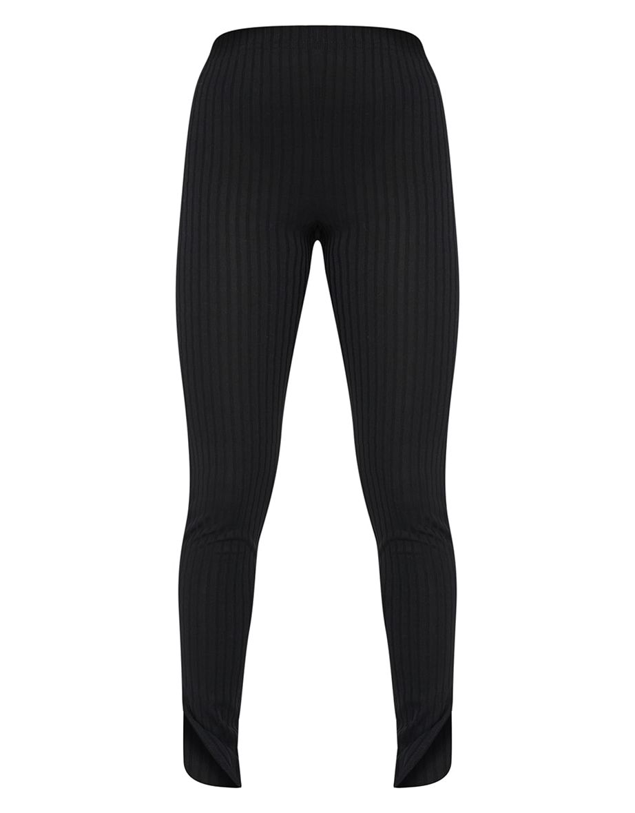 Petite Black Wide Rib Split Hem Leggings - 4