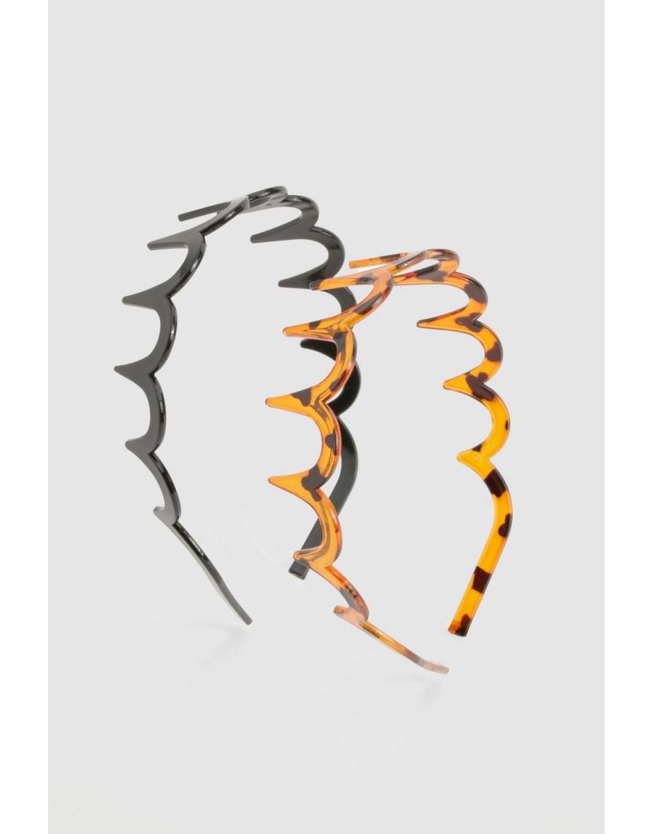 2 Pack Zig Zag Tortoise Shell & Plain Headband - multi