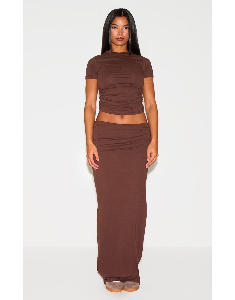 Chocolate Cotton Side Cap Sleeve Ruched Top