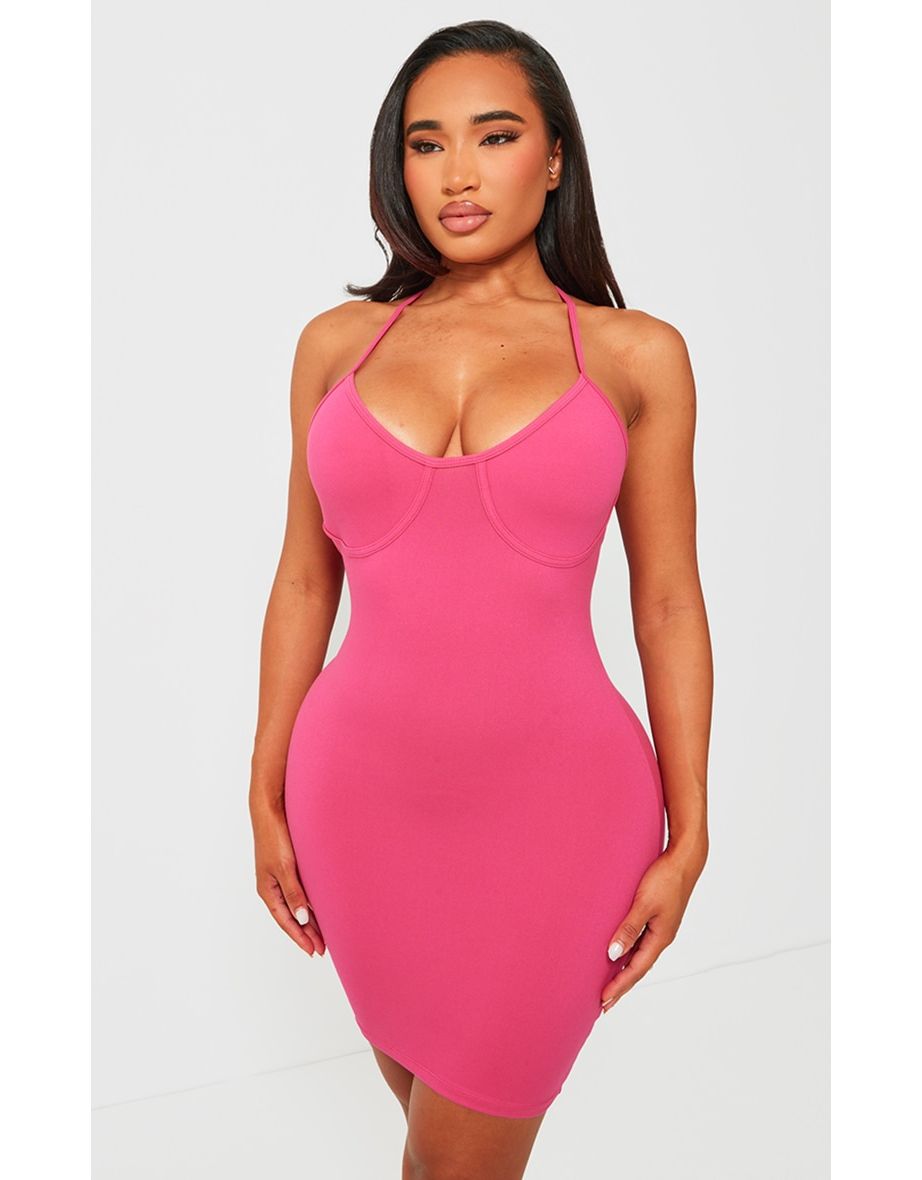 Shop Shape Neon Pink Sculpted Boning Bodycon Dress Online in Bahrain VogaCloset