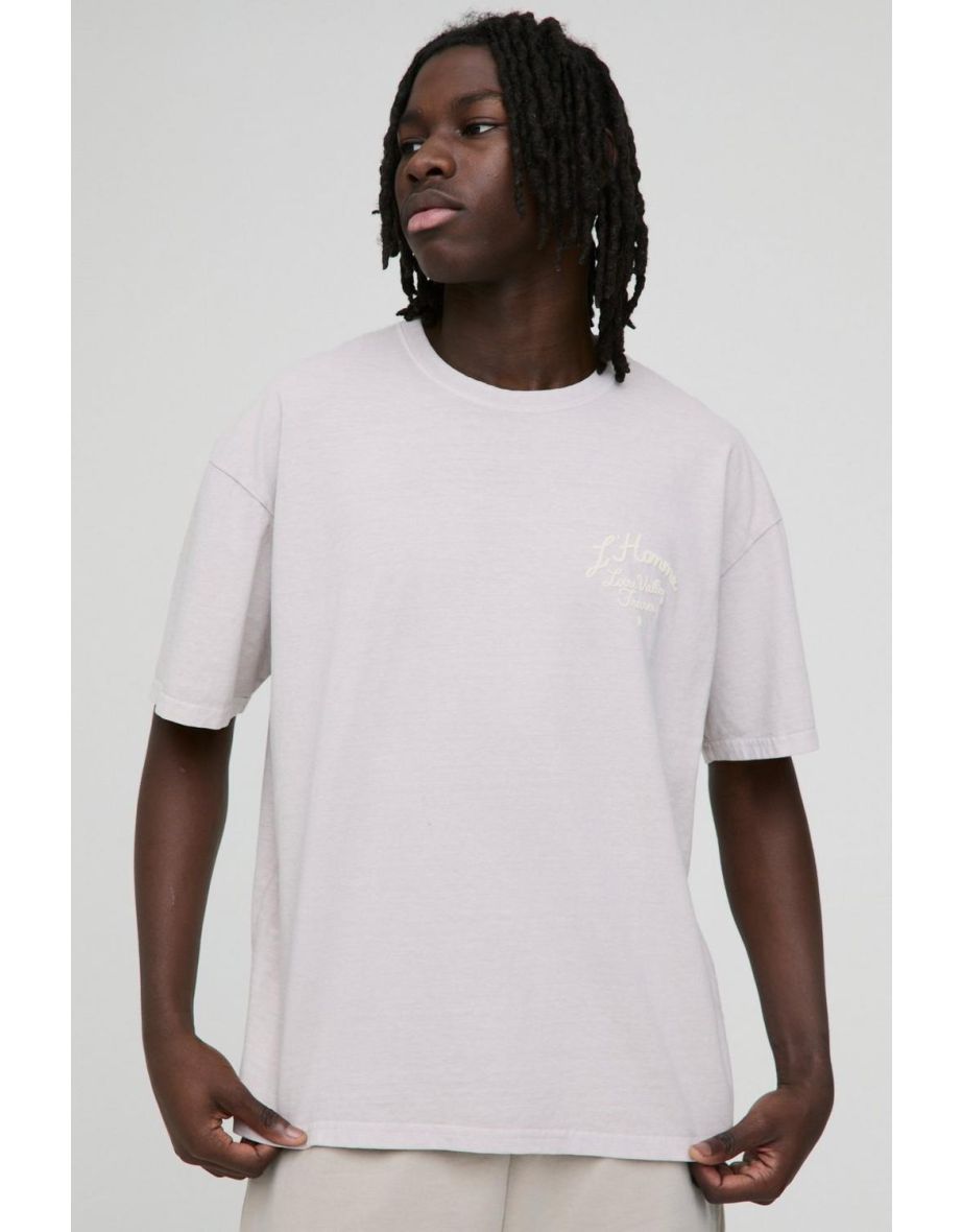 Oversized Extended Neck Puff Print Washed T-Shirt