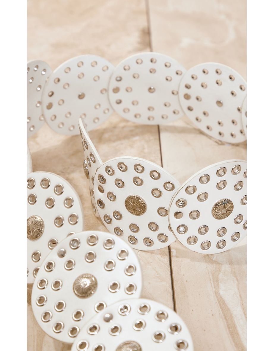 white Studded Large Concho Sheild Belt - 2