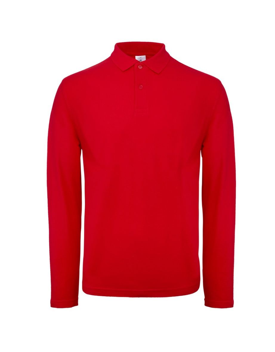 B&C Collection Mens Long Sleeve Polo Shirt - Red