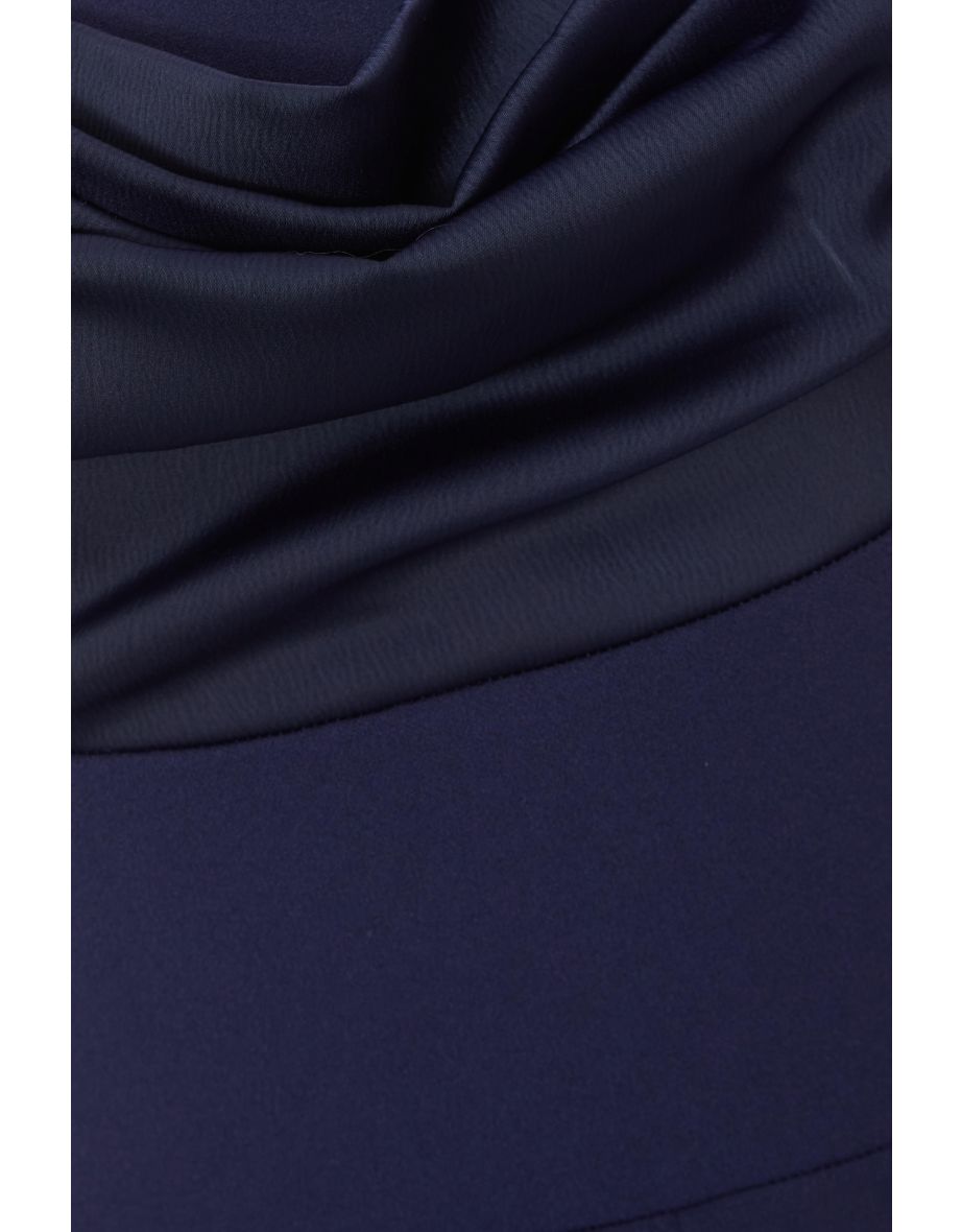 Navy Satin Cold Shoulder Jumpsuit - 5