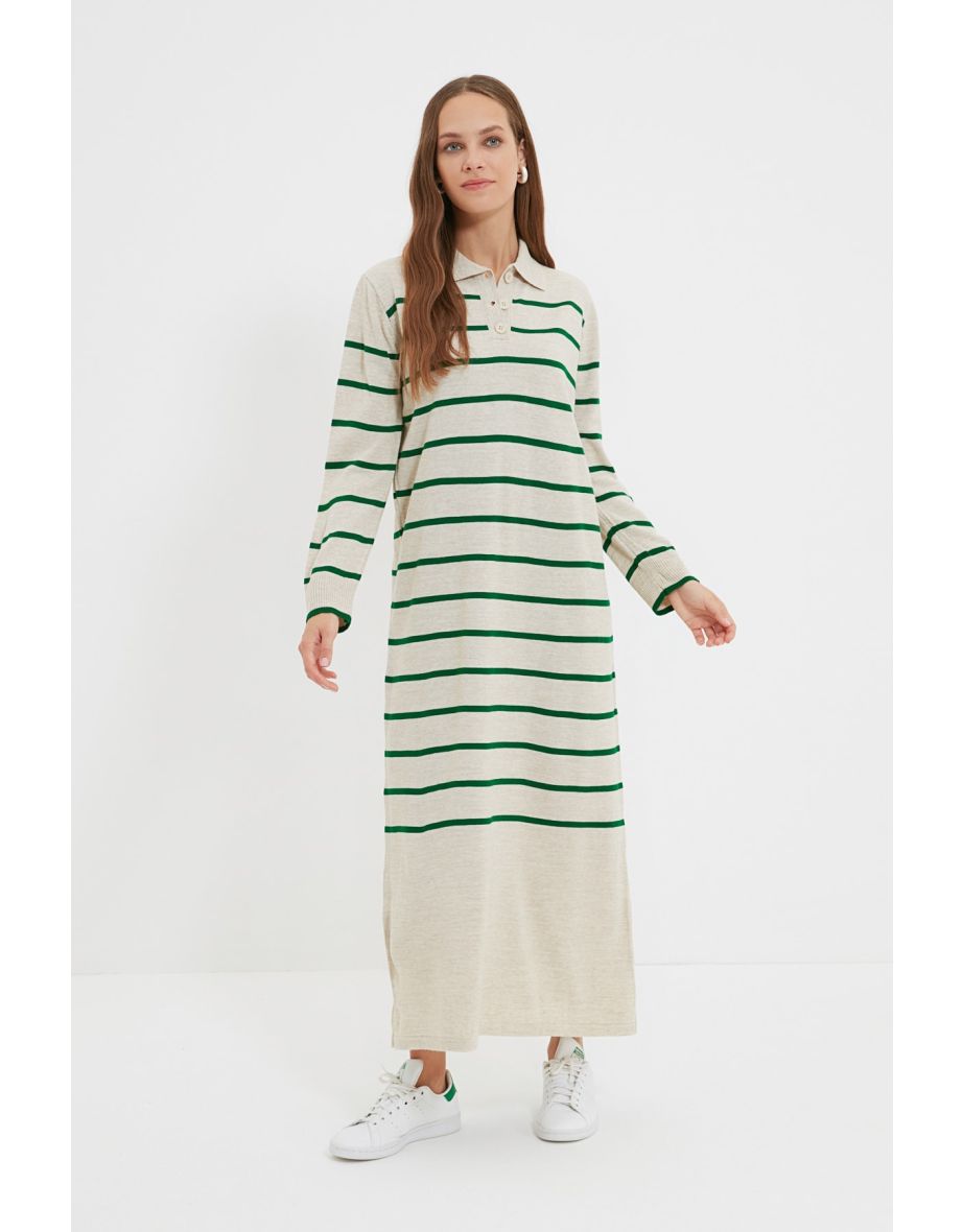 Beige Column Maxi Jumper Dress with Long Sleeves