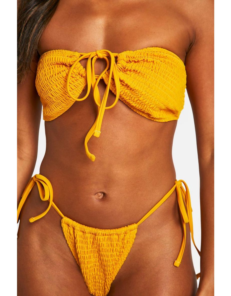 Seersucker Bandeau Bikini Top - mustard - 3
