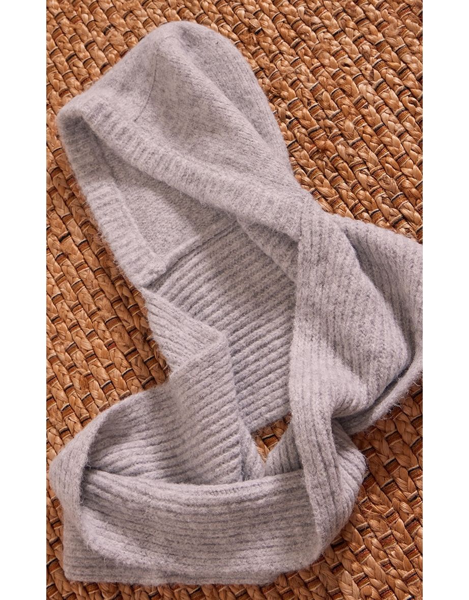 Grey Marl Knitted Soft Hooded Scarf - 2