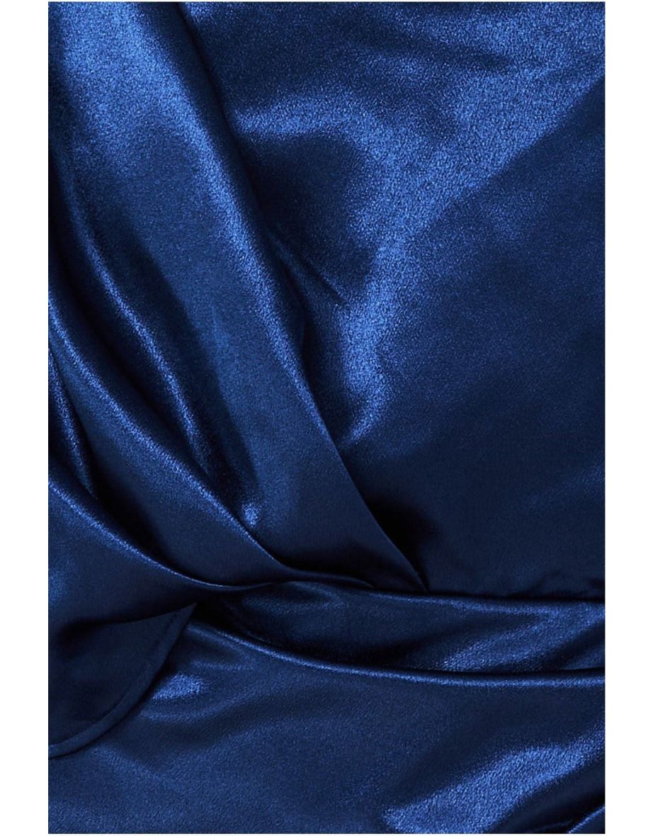 Goddiva Satin Drape Shoulder Wrap Maxi Dress - Navy - 3