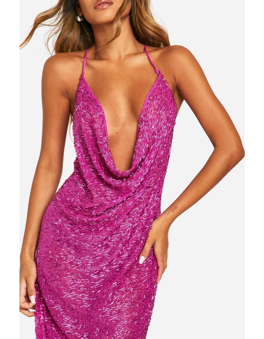 Sequin Cowl Neck Maxi Dress - 3