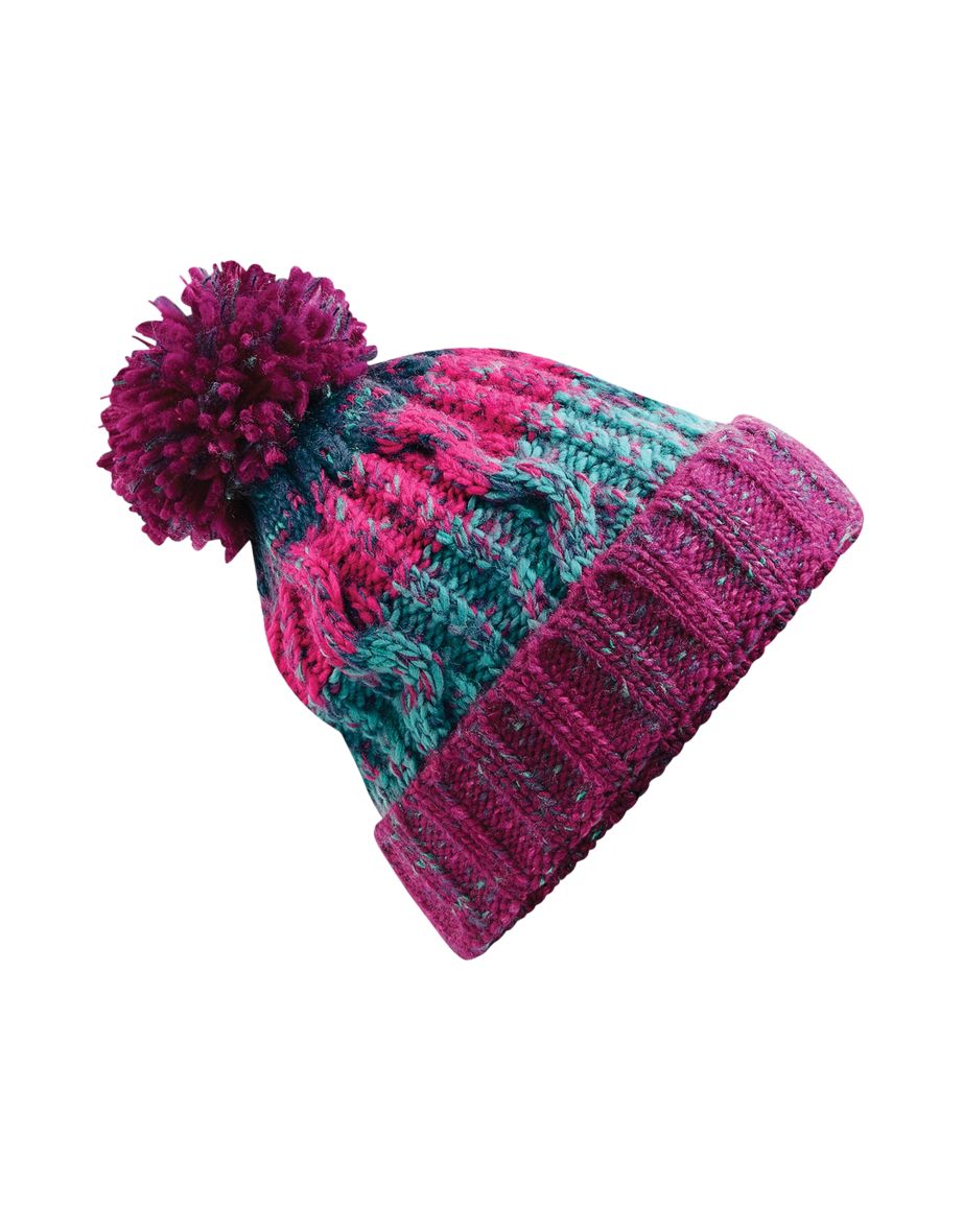 Beechfield Unisex Adults Corkscrew Knitted Pom Pom Beanie Hat - Winter Berries