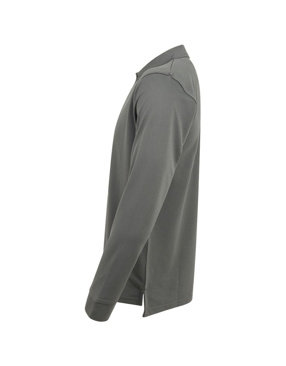 Henbury Mens Coolplus Moisture Wicking Long Sleeve Polo Shirt - Charcoal Grey - 2