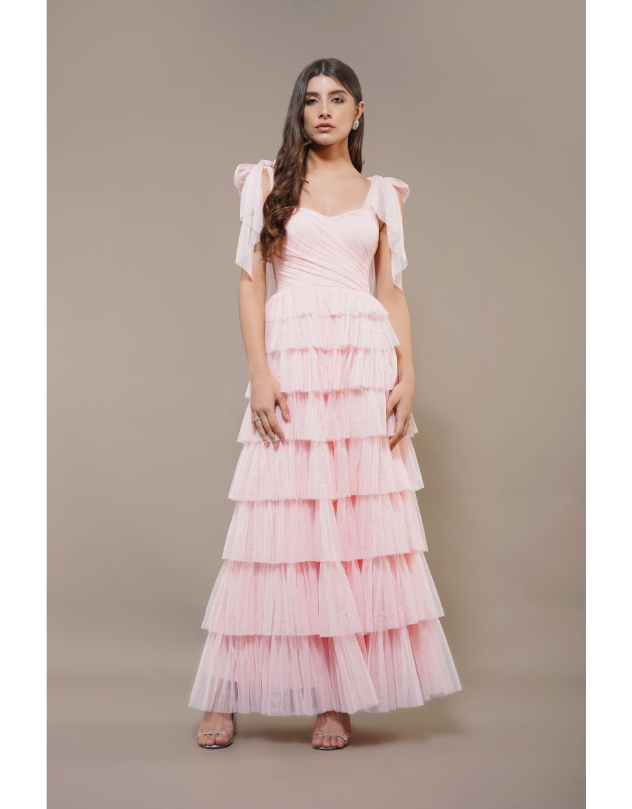 Ophelia Pink Maxi Dress with Tie Detail
