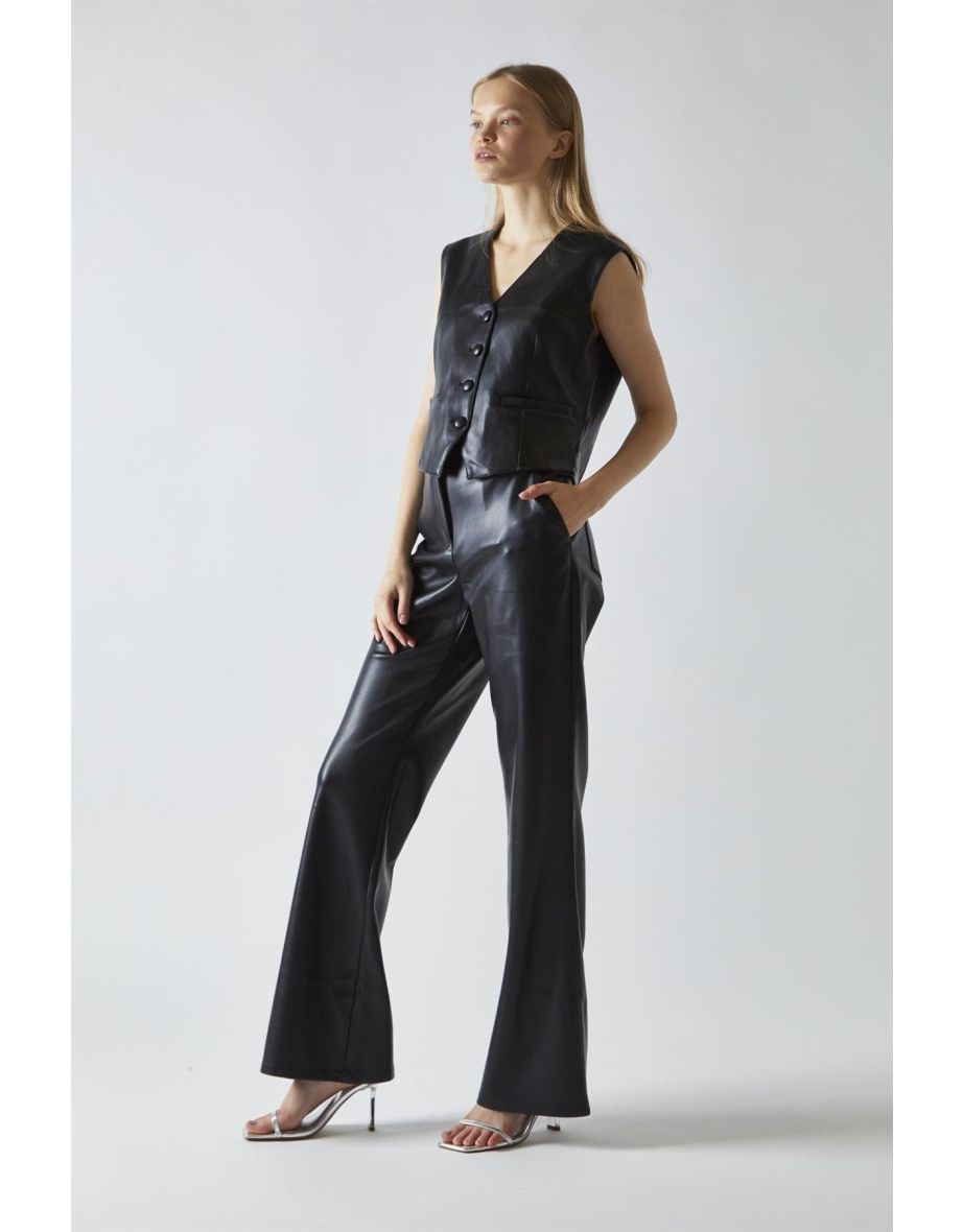 Black-PU Flared-Trousers - 3