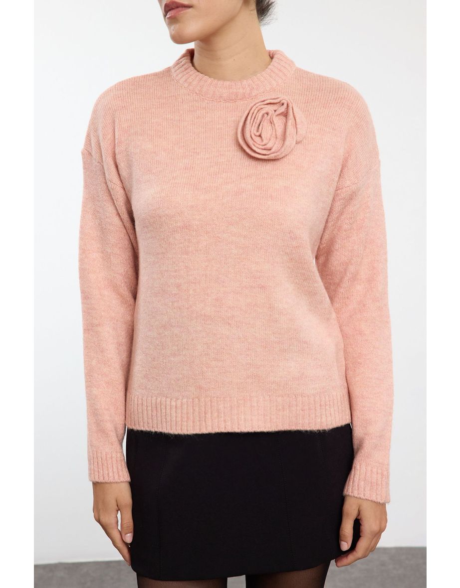 Powder Rose Detailed Soft Texture Knitwear Sweater - 4