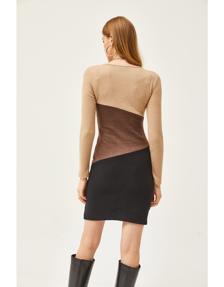 Olalook Grey Bodycon Mini Dress with Long Sleeves - 5