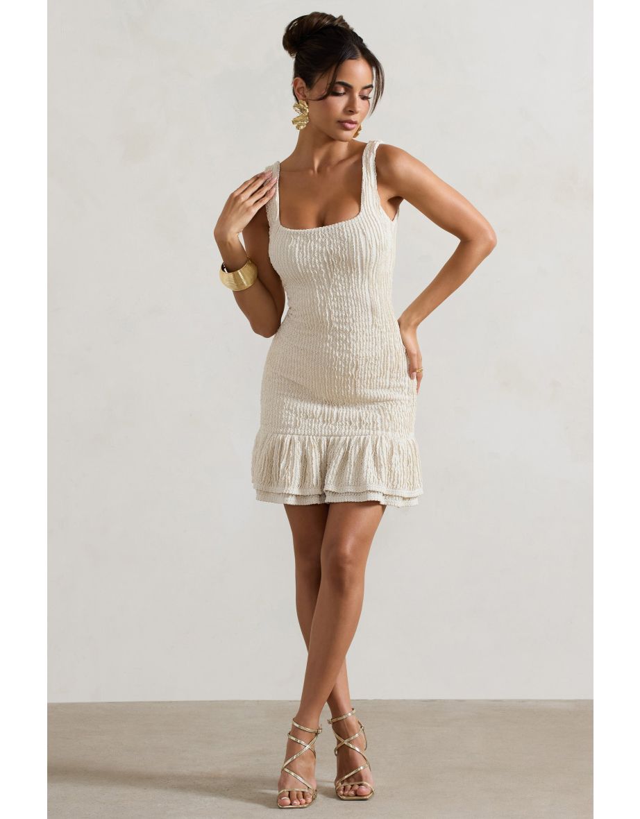 Madeira | Ecru Crochet Square-Neck Mini Dress With Ruffle Trim - 5