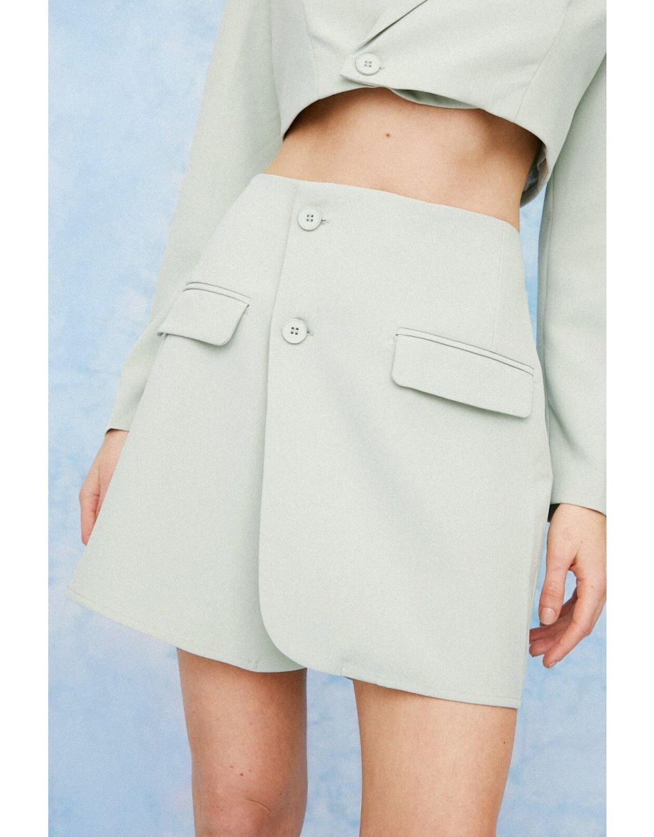 Asymmetric Tailored Wrap Mini Skirt