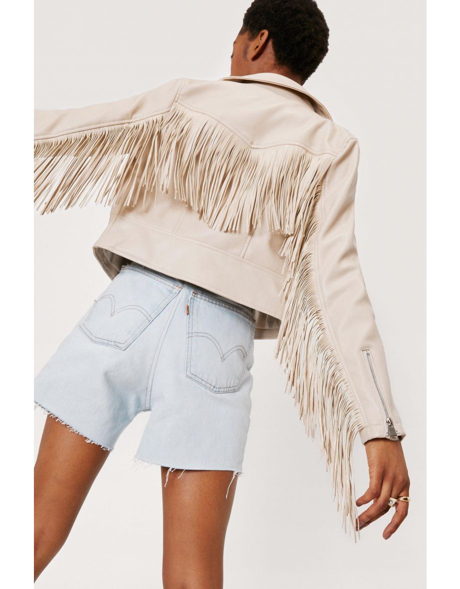 Faux Leather Fringed Moto Jacket